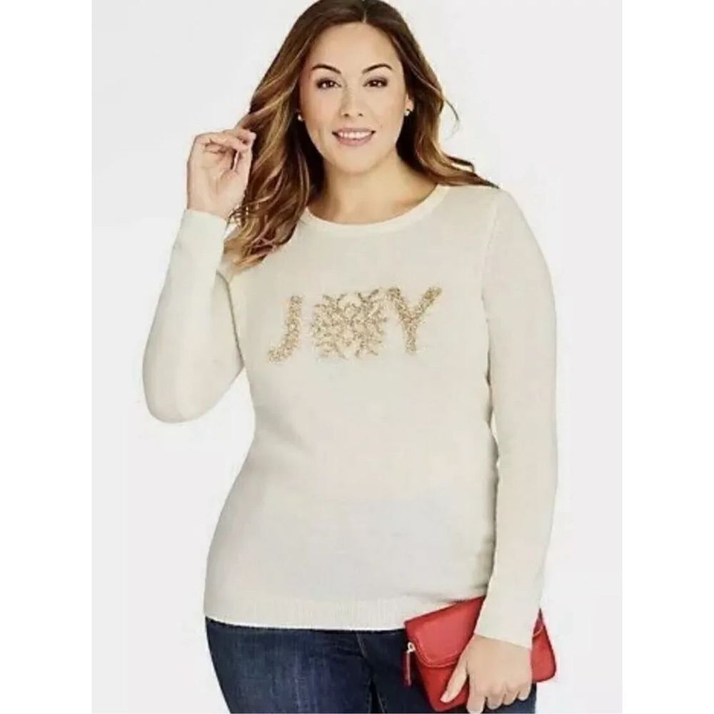 Talbots Wool Blend Snowflake JOY Gold Print Super Soft Sweater Women’s - Size MP